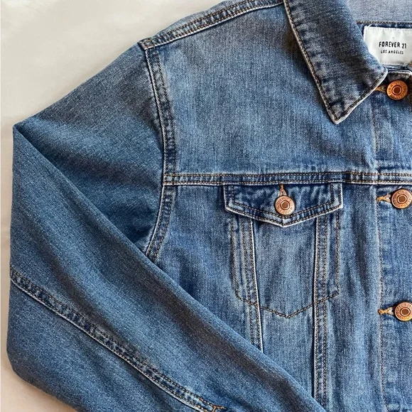 Forever 21 Los Angeles Denim Jacket Distressed Jean Trucker Classic Y2K - Picture 2 of 10
